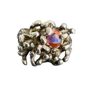 Vintage Brutalist Ring Sterling Silver Boulder Opal Artisan‎ Handmade MCM Size 7